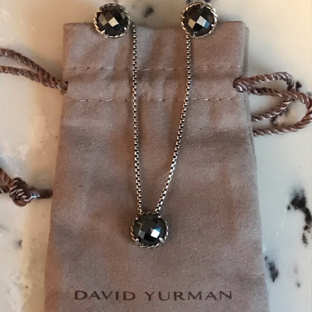 💯 David Yurman Hematite Earrings and Necklace set